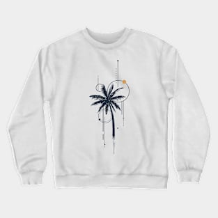 Palm. Tattoo. Geometric, Line Art Style Crewneck Sweatshirt